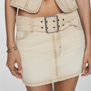 Mango Beige Denim Mini Skirt